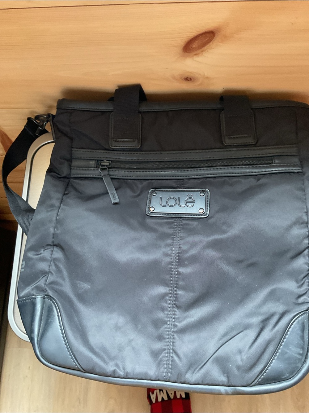 Lole Black Nylon Tote with Front Zip Pocket and Logo Plaque - Picture 6 of 7
